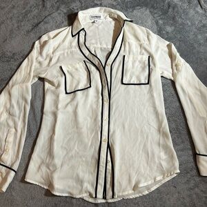 Express Ivory Blouse with Dark Trim